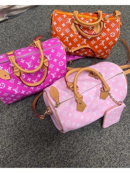 Source Unknown Handbags - Source Unknown Pink, Hot Pink & Orange Monogram Satchel Set